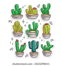 Cactus succulent plant collection set. hand draw illustration art