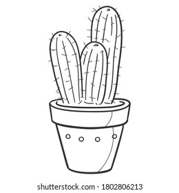 Cactus and Succulent Plant Pot, Traditional Doodle. Icons Sketch Hand Made. Design Vector Line Art.