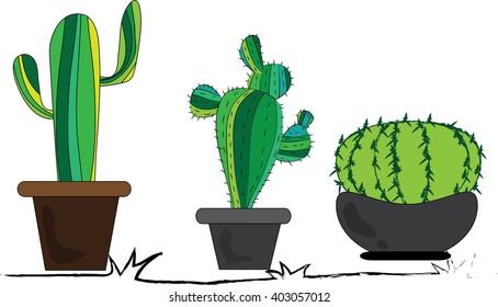 Cactus and succulent plants in pots. Illustration set of colorful cactus and succulent plants growing in cute pots. 