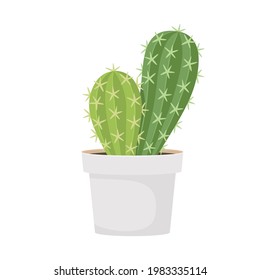 Cactus and succulent in pot domestic colorful cartoon vector illustration. Decorative flower plant. Isolated icon cacti