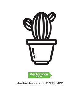 cactus and succulent pot icon, Cactus and succulent plants in pots. Illustration set of hand drawn cacti and succulents growing in cute little pots. Simple cartoon vector style.