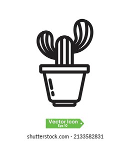 cactus and succulent pot icon, Cactus and succulent plants in pots. Illustration set of hand drawn cacti and succulents growing in cute little pots. Simple cartoon vector style.