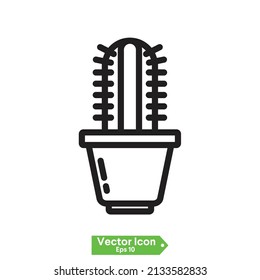 cactus and succulent pot icon, Cactus and succulent plants in pots. Illustration set of hand drawn cacti and succulents growing in cute little pots. Simple cartoon vector style.