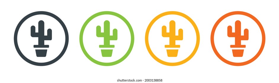 Cactus and succulent in pot icons set. Vector illustration