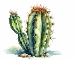 Cactus Y Suculento En Olla Aislada En Acuarela Blanca. La Ilustración De Cactus Se Puede Utilizar Como Impresión, Hogar O Decoración De Jardín.