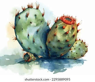 Cactus and succulent in pot isolated on white watercolor. Cactus illustration can be used as print, home or garden decoration.