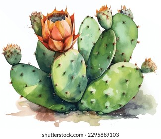 Cactus y suculento en olla aislada en acuarela blanca. La ilustración de cactus se puede utilizar como impresión, hogar o decoración de jardín.