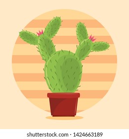 Cactus succulent pot on desertscape round frame over beige background vector illustration graphic design
