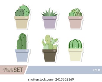 Cactus succulent potted sticker set vector eps 10