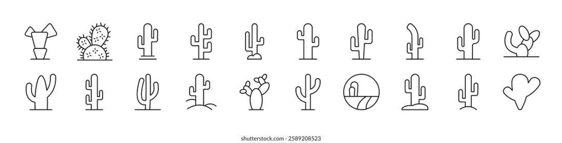 Cactus and Succulent Related Icon Set. Editable Stroke. Suitable for Web Sites, Books, Cards, Apps