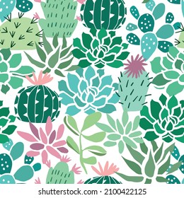 Cactus and succulent seamless pattern. Floral background