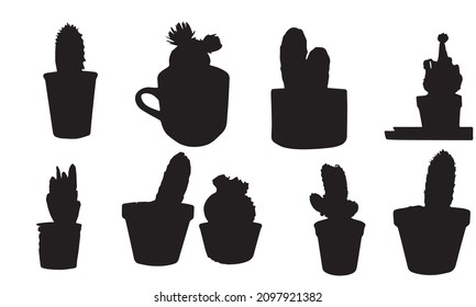 Cactus Succulent Silhouette Clip Art Vector Icons Black And White Background