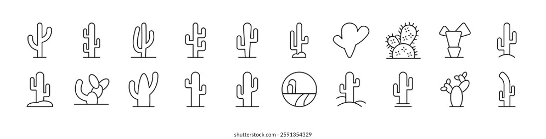 Cactus and Succulent Simple Isolated Line Icons Collection. Editable Stroke. Suitable for Web Sites, Books, Cards, Apps