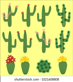 Cactus and succulent vector set. Cactuses, agave, and opuntia