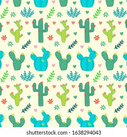 Cactus, succulents, floral seamless pattern. botanical hand drawn elements seamless pattern design template, suitable for fabric, textile, wallpaper, decoration