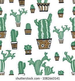 
Cactus succulents plants thorns vector illustration hand drawing seamless pattern