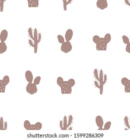 Cactus and succulents. Rose gold and white seamless pattern for textile design
