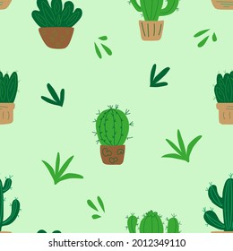 Cactus and succulents seamless pattern