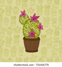 Cactus succulents vector illustration with handdrawn lettering quote. Find inspiration. Positive message.