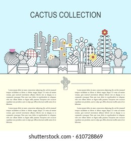 Cactus and succulents vector line icon set. Exotic floral garden silhouettes. Nature cacti outline design illustration. Graphic cartoon plant collection isolated.