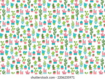 Cactus and succulents vector seamless pattern design