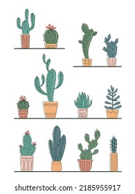 Cactus and succulents vector set. Cactus in a pot logo icon. Template for decorating designs and illustrations.