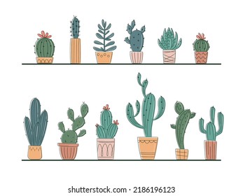 Cactus and succulents vector set. Cactus in a pot logo icon. Template for decorating designs and illustrations.