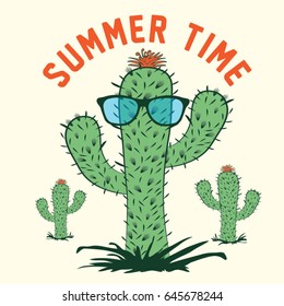 Cactus summer time typography, tee shirt graphics, vectors