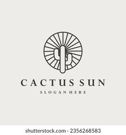 cactus sun logo vectorial línea arte diseño de ilustración de símbolo minimalista,