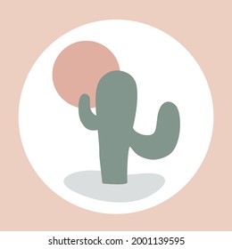 A cactus and sun on white and orange background in vintage tone