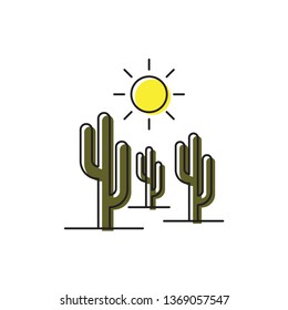 Cactus and sun vector icon isolated on white background