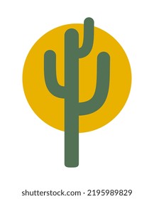 Cactus and sun vector illustration isolated on white background Desert symbol Flat style icon Simple design for logo, tee print