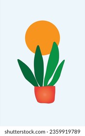 Cactus and Sun Vector Illustration On Blue Background Premium Stock Vector