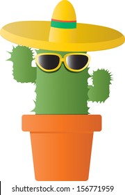 cactus with sunglasses and hat.