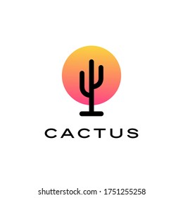 cactus sunset sunrise sun logo vector icon illustration