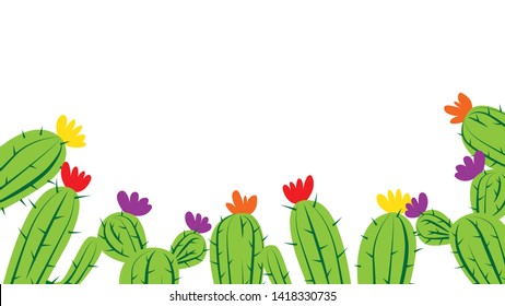 cactus surround white background. there're colorful flower too.