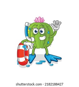 the cactus swimmer with buoy mascot. cartoon vector