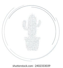 The cactus symbol filled with dark blue dots. Pointillism style. Vector illustration on white background