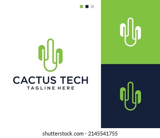 Cactus with technology logo design 