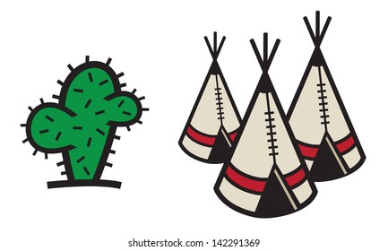 cactus and tent logo icon set