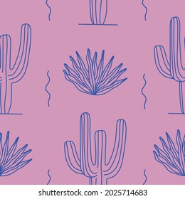 Cactus and Tequila agave succulent seamless vector pattern.