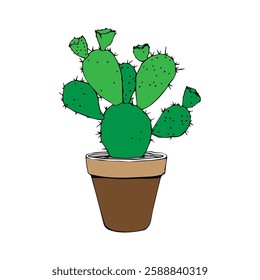 Cactus in Terracotta Pot – Colorful Botanical Illustration for Nature Art, Home Decor, Stickers and Digital Design. Colorful cacti vector illustration art design