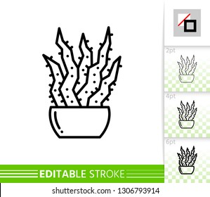 Cactus thin line icon. Aloe banner in flat style. Succulent poster. Linear pictogram. Houseplant simple illustration, outline symbol. Vector sign isolated on white. Editable stroke icons without fill