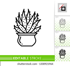 Cactus thin line icon. Aloe banner in flat style. Succulent poster. Linear pictogram. Houseplant simple illustration, outline symbol. Vector sign isolated on white. Editable stroke icons without fill