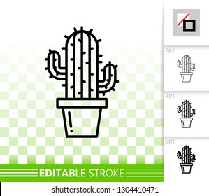 Cactus thin line icon. Outline sign of saguaro. Houseplant linear pictogram with different stroke width. Simple vector symbol, transparent background. Tropical Cacti editable stroke icon without fill