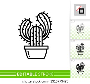 Cactus thin line icon. Saguaro banner, flat style. Houseplant poster. Linear pictogram. Succulent simple illustration, outline symbol. Vector sign isolated on white. Editable stroke icons without fill