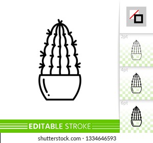 Cactus thin line icon. Succulent banner in flat style. Houseplant poster. Linear pictogram. Simple illustration, outline symbol. Vector sign isolated on white. Editable stroke icons without fill