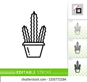 Cactus thin line icon. Succulent banner in flat style. Houseplant poster. Linear pictogram. Simple illustration, outline symbol. Vector sign isolated on white. Editable stroke icons without fill