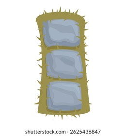 Cactus with thorns growing in three rows, illustration on white background