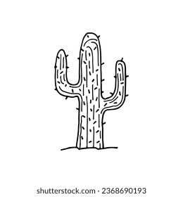 Cactus is a thorny plant. Grows on desert sands. Doodle. Vector illustration. Hand drawn. Outline.